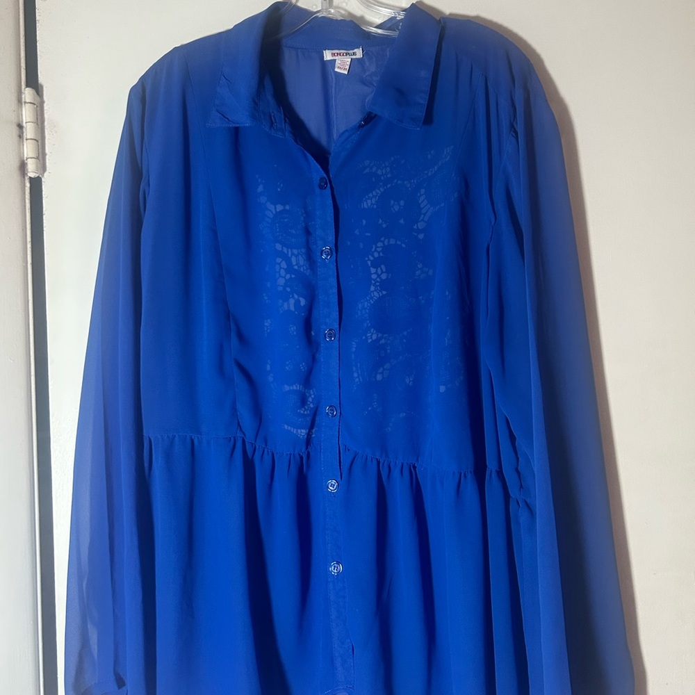 Bongo Plus 3X Blue Country Club Back Lace Tunic